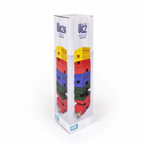 Jenga farebná s kockami drevená veža
