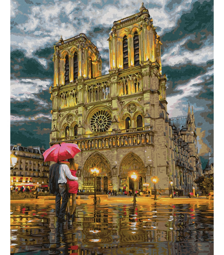 Katedrála Notre-Dame v Paríži vymaľovaný obraz